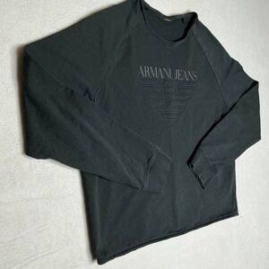 Armani Jeans Black Embossed Eagle Logo Long Sleeve Sweatshirt Women